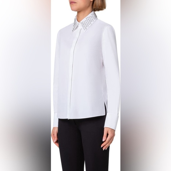 Button-Up Shirt with Detachable Rhinestone Stud Collar by Akris Punto -Sz 4- - Picture 10 of 12